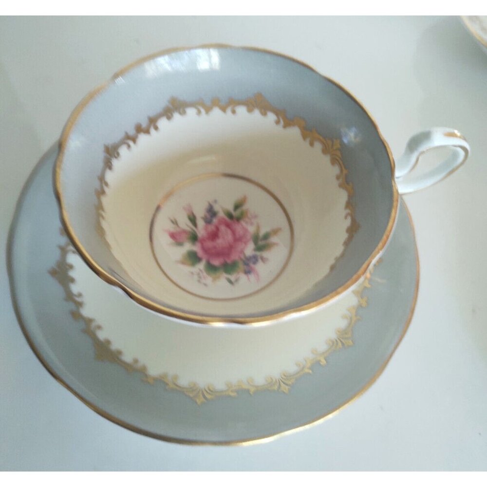 Vintage Aynsley Lancaster Pattern Grey Teacup and Saucer #7610